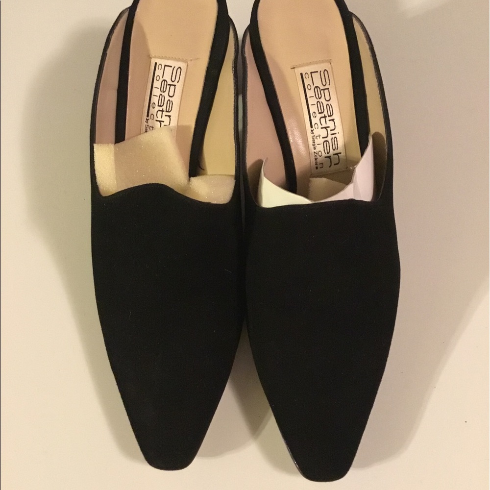 Spanish Leather Collection Black Suede Leather Mules Size 9.5M - Picture 2 of 6